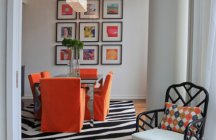 Интерьер столовой с использованием оранжевого цвета и животного принта 